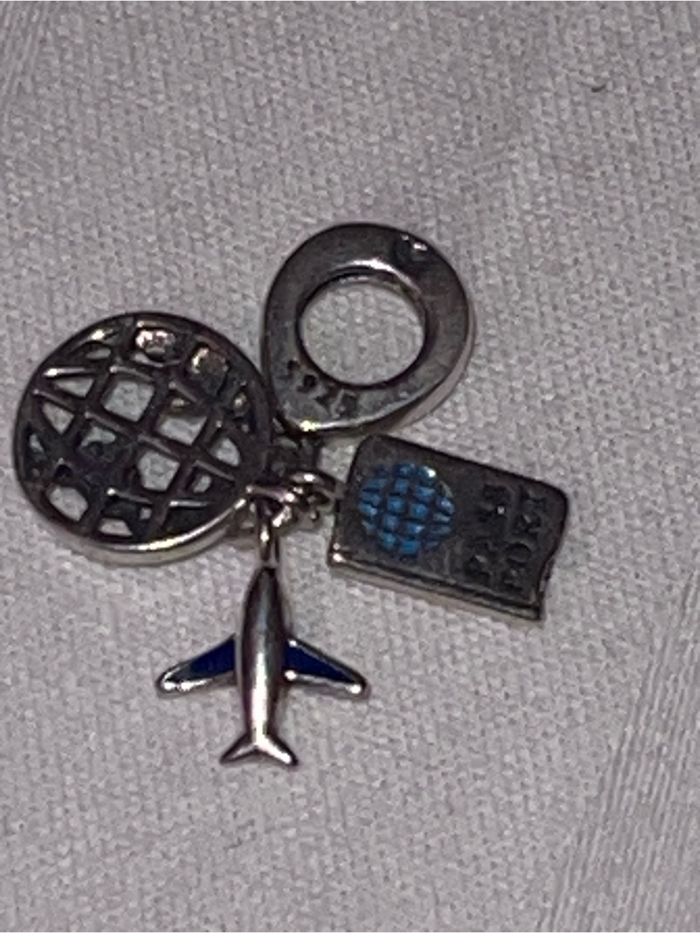 925 Sterling Silver Travel Charm Pendant with Blue Enamel Passport & an Airplane